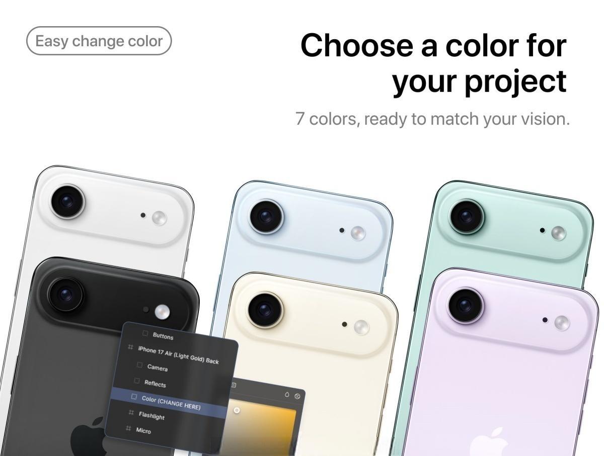 苹果iPhone 17 Air 手机UI平面界面设计展示Figma矢量样机 iPhone 17 Air Mockup | Vector Figma（13562）