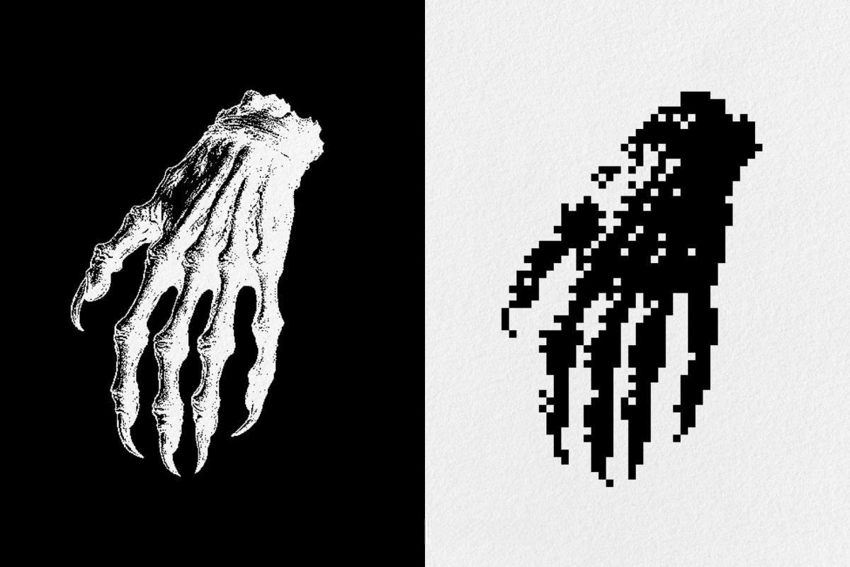 120款暗黑仿旧Y2K低保真像素颗粒位图艺术AI矢量插画图形PNG图片设计元素套装 Dark Aesthetic Dithering Graphic Bundle（13257）