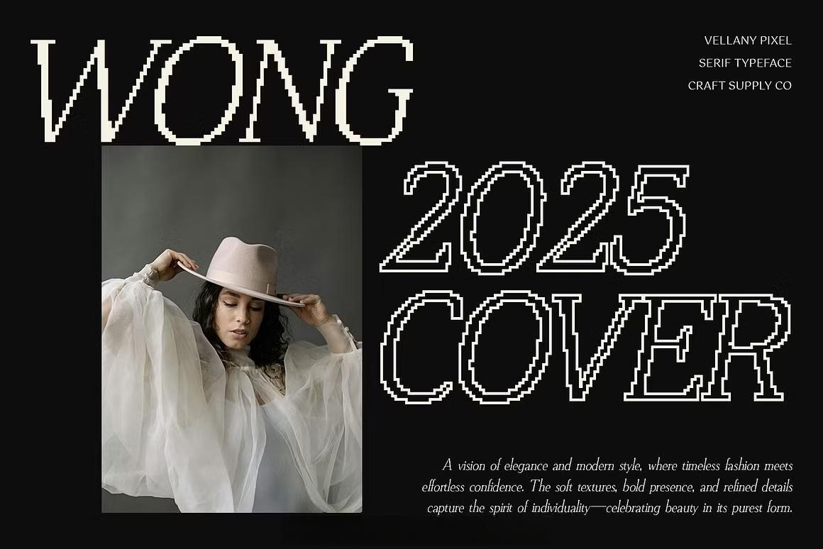 英文字体：极简主义美学永恒像素化数字锐化边缘品牌封面海报设计字体 Vellany Pixel（13506）
