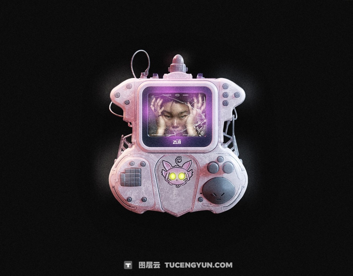 复古Y2K风格游戏机PSD模型+CRT信号故障燥点颗粒模拟叠加纹理图片素材套装 Züli – Y2k Gameboy Mockup & CRT Textures Pack（13376）