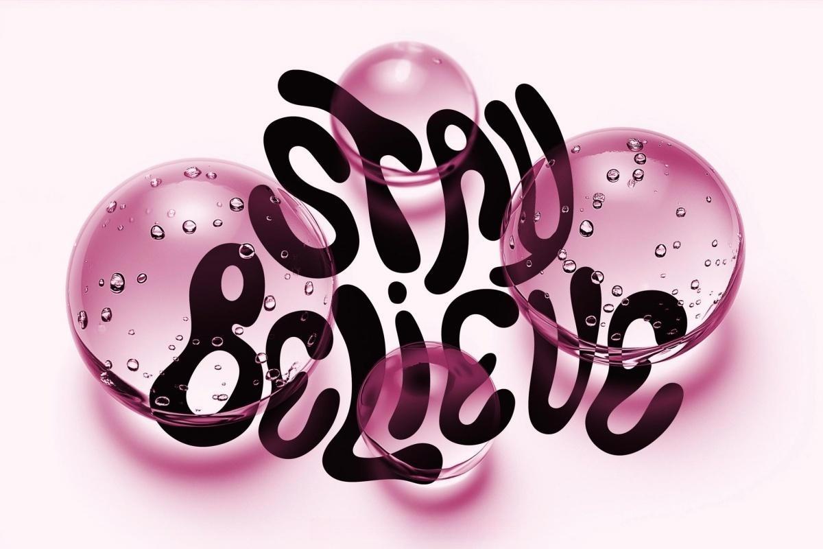 抽象透明扭曲球体状腮红、海泡水蓝色、冷蓝色、文字标题海报专辑封面设计PSD特效样机 Water Liquid Bubbles Effect（13306）