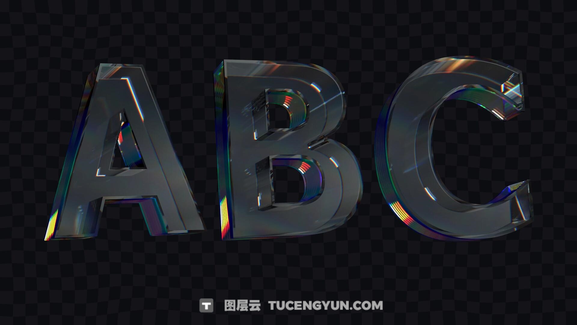 66个超现实主义水晶玻璃材质光线折射电子产品玩具几何形状字母数字透明通道MOV视频素材（13341）