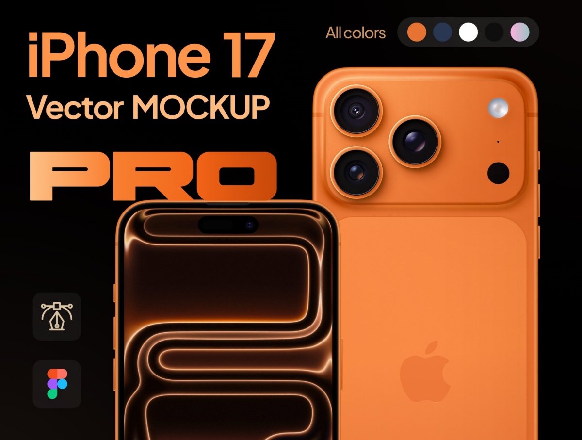 苹果iPhone 17 Pro Max手机UI平面界面设计展示Figma矢量样机 Iphone 17 Pro Max Mockup | Vector Figma（13623）
