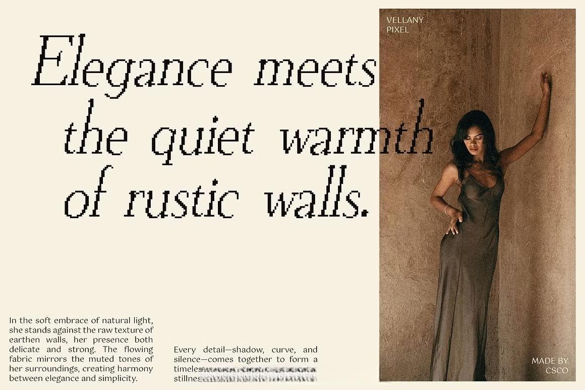 英文字体：极简主义美学永恒像素化数字锐化边缘品牌封面海报设计字体 Vellany Pixel（13506）