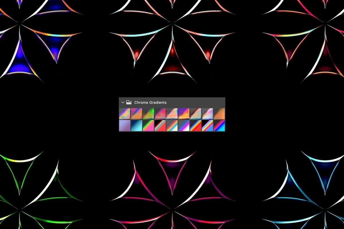 12个复古千禧Y2K风格酸性金属镀铬3D玻璃LOGO文本标题特效PSD样机设计套装 Galactic Chrome Text Styles（13264）