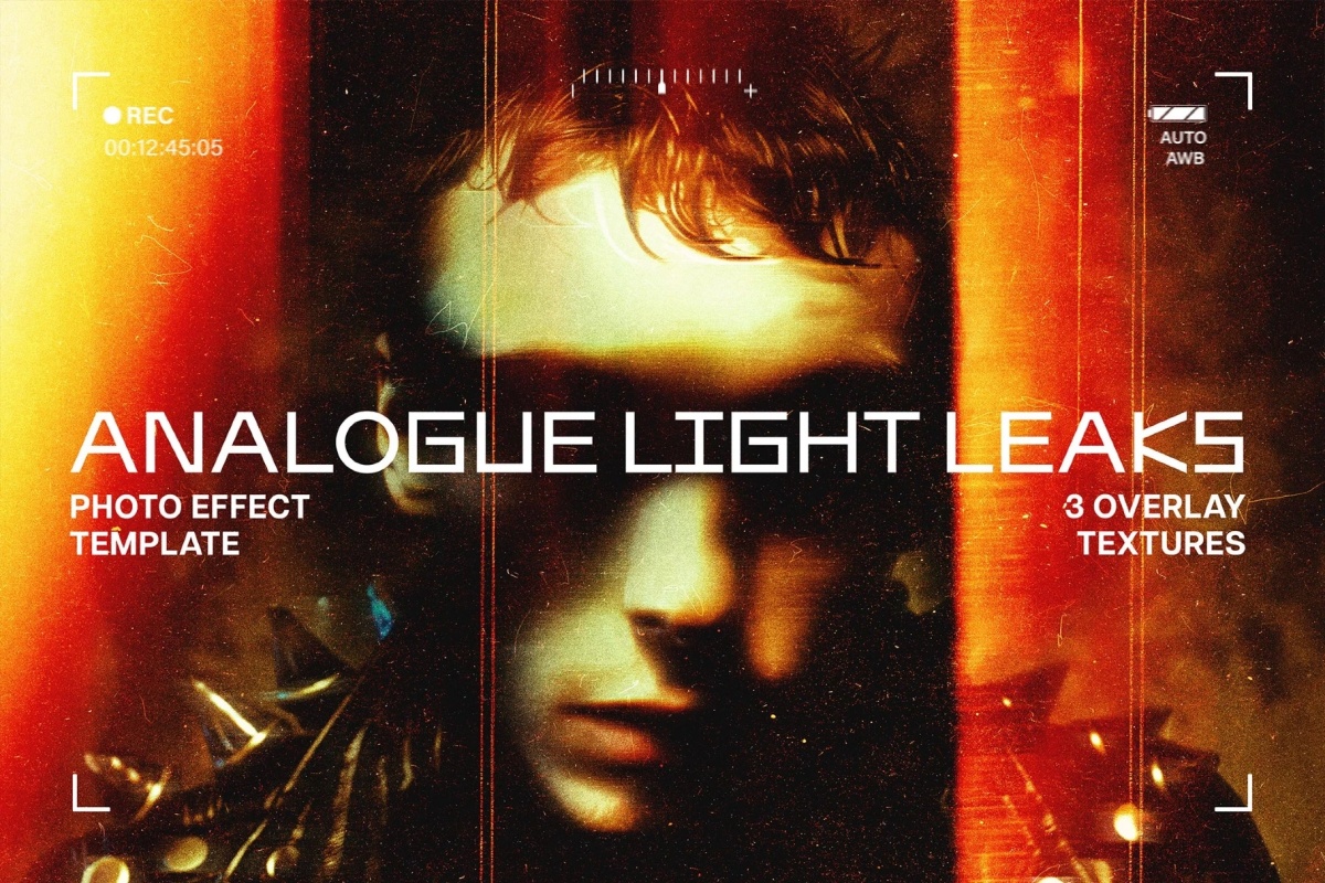 老式胶片相机发光条纹烧伤漏光效果叠加层PSD特效样机 Analogue Light Leak Photo Effect（13634）