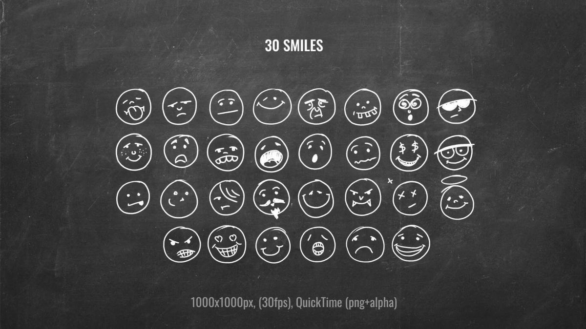 632个真实趣味粉笔手绘星星心形泡泡箭头圆圈标记单词字母符号表情动画透明通道视频素材包（13044）