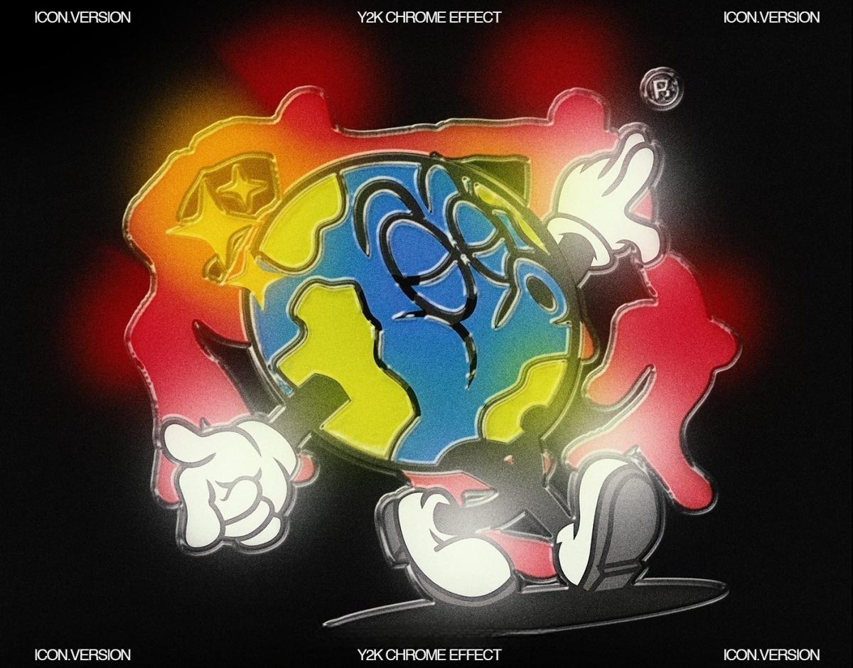 复古Y2Y风格梦幻发光酸性金属镀铬PSD特效样机 Züli – Y2k Chrome Effect Pack Collection (Text-Icon-Shape)