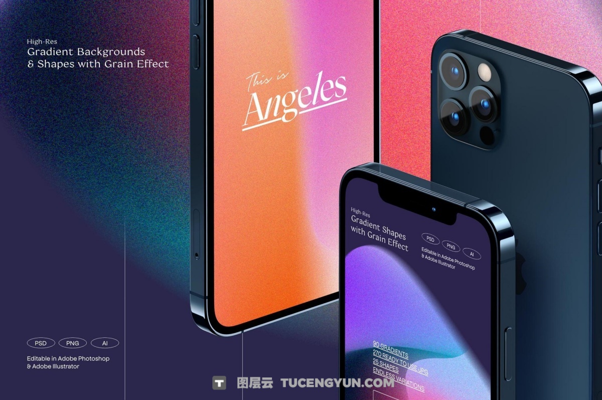 90款复古抽象艺术弥散光渐变散射AI矢量背景图形设计套装 Angeles – Retro Gradients & Shape（13406）