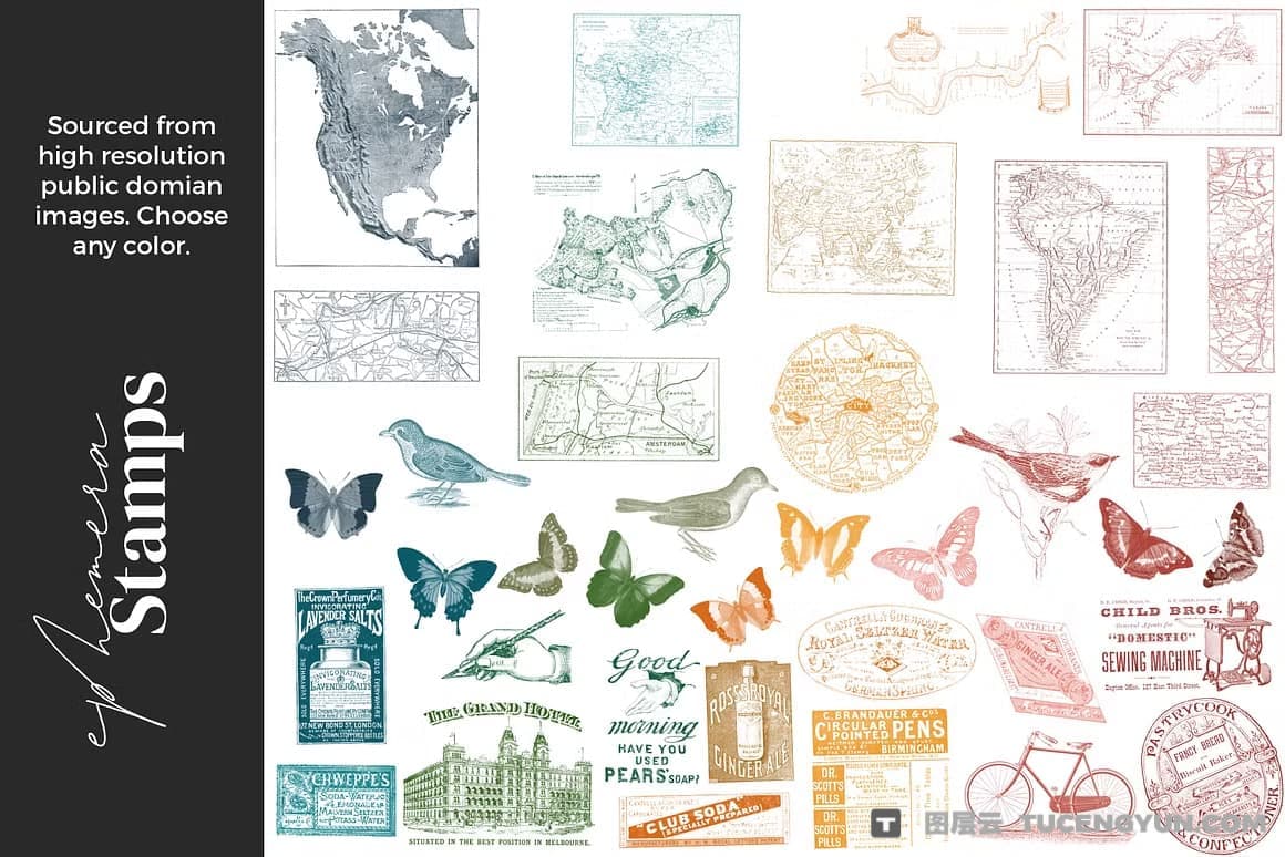 50款复古拼贴艺术混合媒体铅笔细线水墨粉笔蜡笔油画丙烯酸飞溅图章procreate笔刷画笔素材 Alainajensen – Mixed Media Collage Brushes for Procreate（13360）