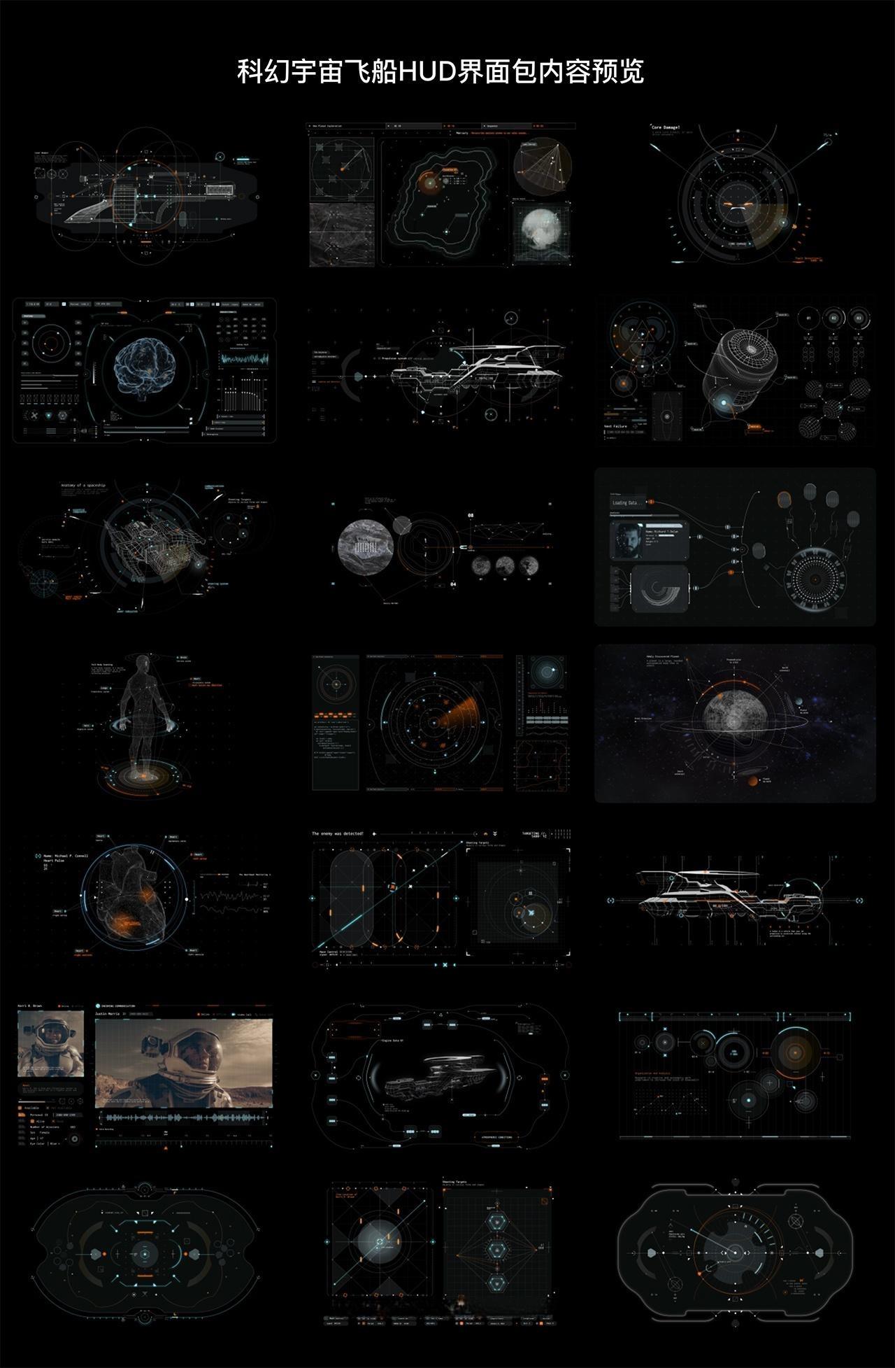 820款全息未来科幻美学沉浸式宇宙飞船HUD界面元素科技视频叠加4K背景动画AE/PR模板 Pixflow – Sci-fi Spaceship HUD Interface（13310）