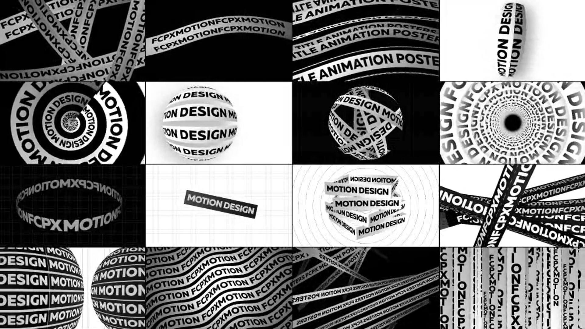 FCPX插件：59个超酷黑白抽象球体视觉几何线条形状动力学文本标题排版动画（13580）