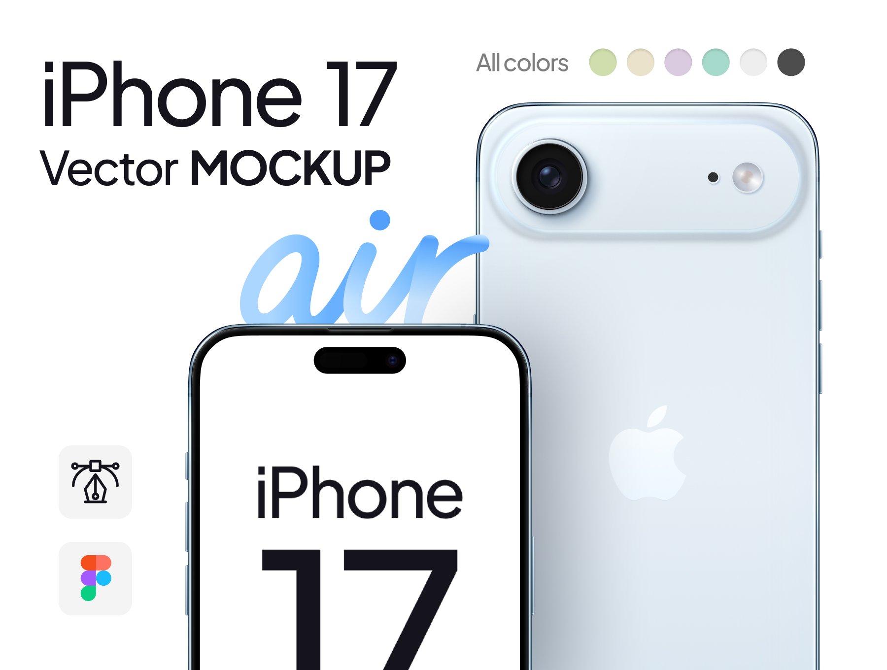 苹果iPhone 17 Air 手机UI平面界面设计展示Figma矢量样机 iPhone 17 Air Mockup | Vector Figma(13562) 苹果iPhone 17 Air 手机UI平面界面设计展示Figma矢量样机 iPhone 17 Air Mockup | Vector Figma(13562)