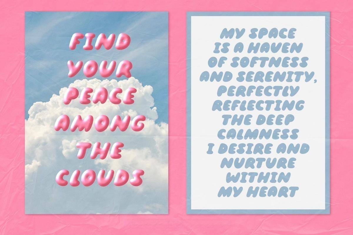 英文字体：大胆千禧Y2K趣味手写涂鸦气泡轮廓圆润标题封面海报排版设计装饰字体 Fluffy Morning | Bubble Font DUO（）