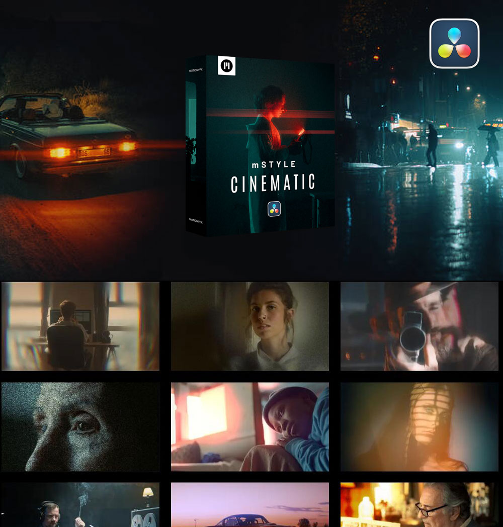 达芬奇预设：37个好莱坞大气电影美学魅力氛围叠加文字标题排版转场效果达芬奇插件+LUT预设 MotionVFX – mStyle Cinematic DVR（13537）图层云