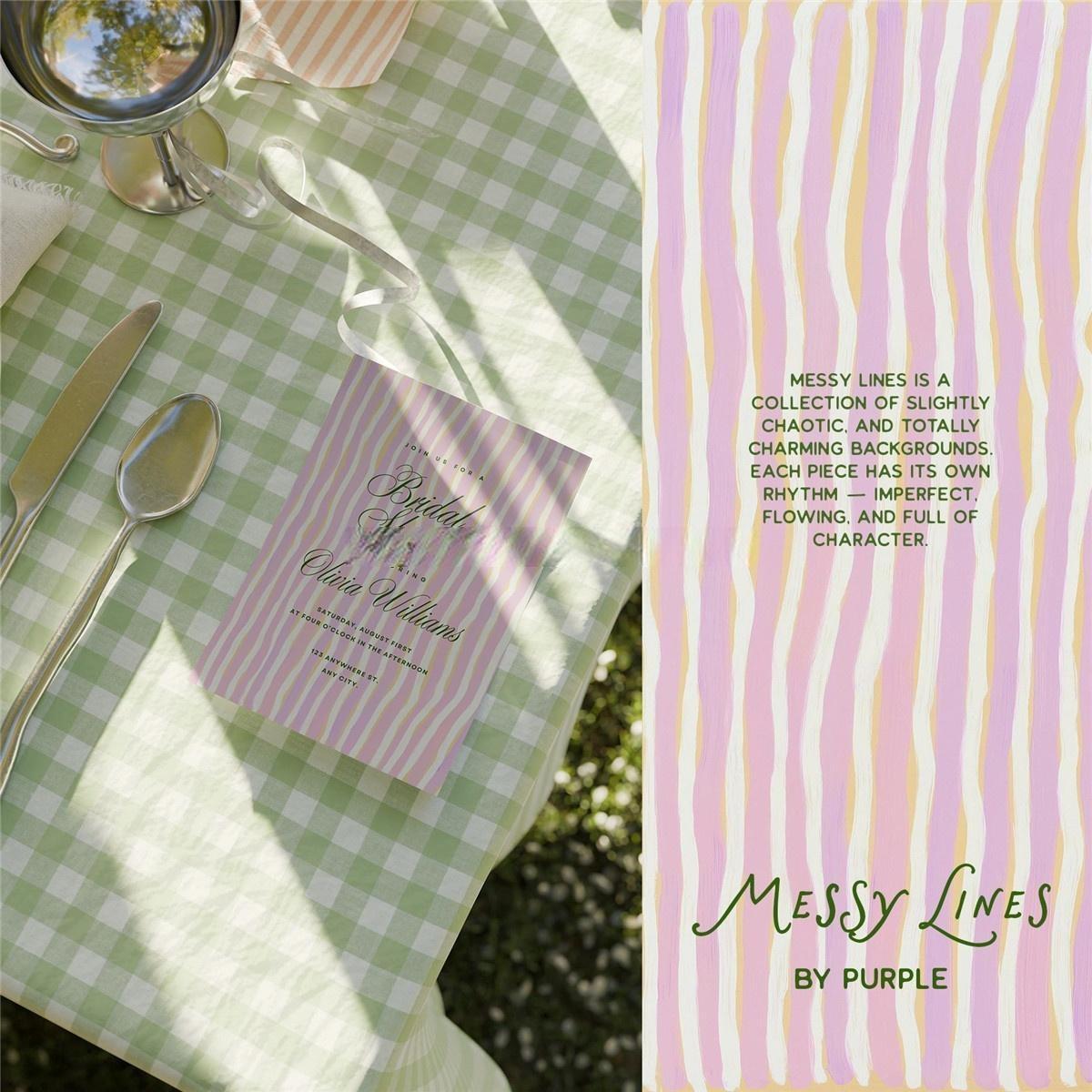 80个凌乱趣味柔和撞色条纹波浪线手绘颜料涂鸦JPG背景PNG免扣边框图片设计元素套装 Messy Lines: Backgrounds & Borders（13211）