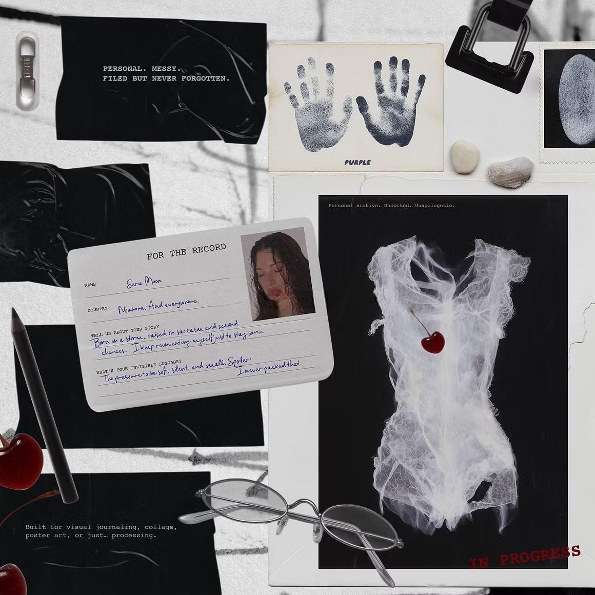 超现实极简主义怪异时尚美学拼贴艺术表格字母数据卡涂鸦胶带电线个人物品PNG免扣图片设计元素套装 CASE No.X: Collage Pack（13126）