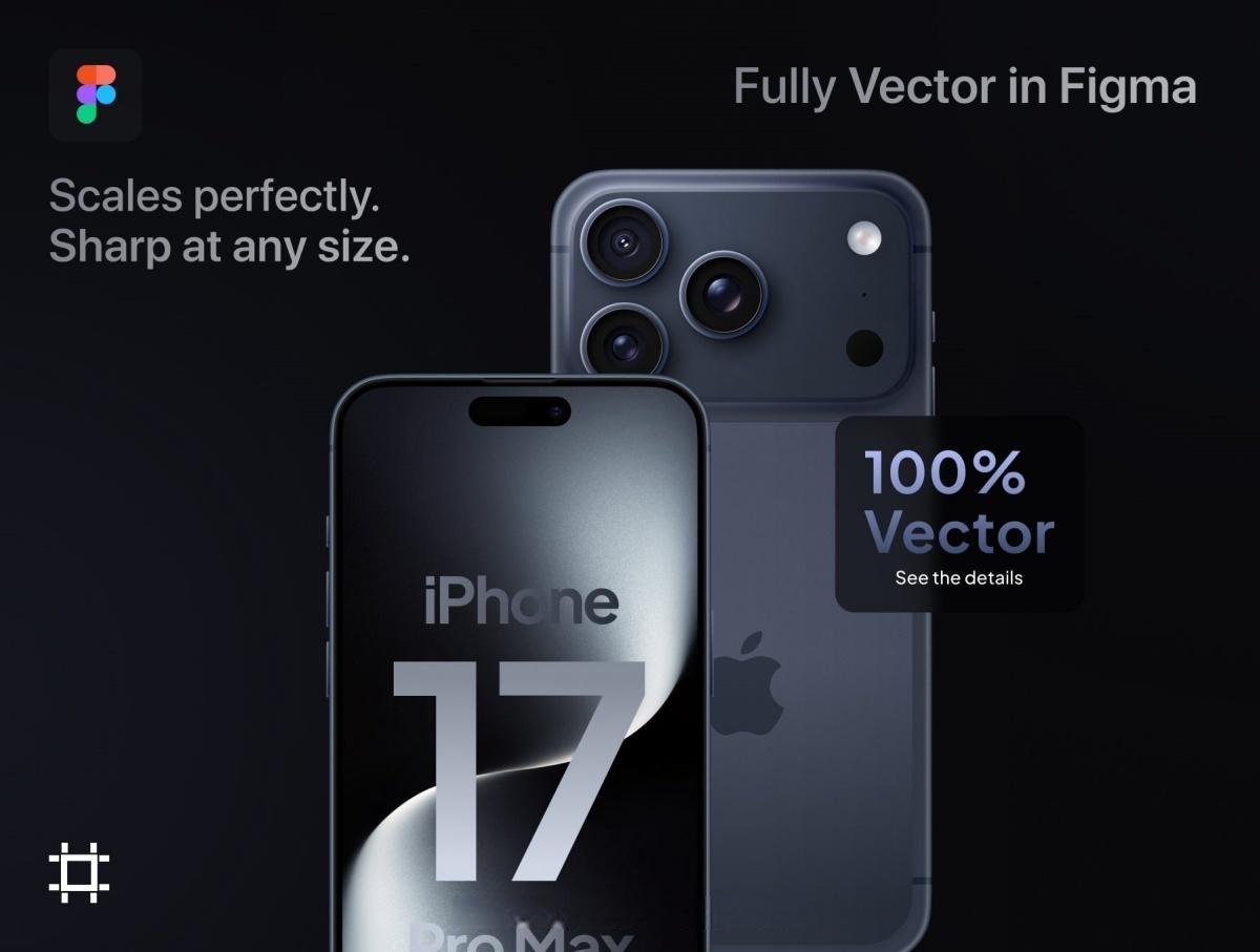 苹果iPhone 17 Pro Max手机UI平面界面设计展示Figma矢量样机 Iphone 17 Pro Max Mockup | Vector Figma（13623）