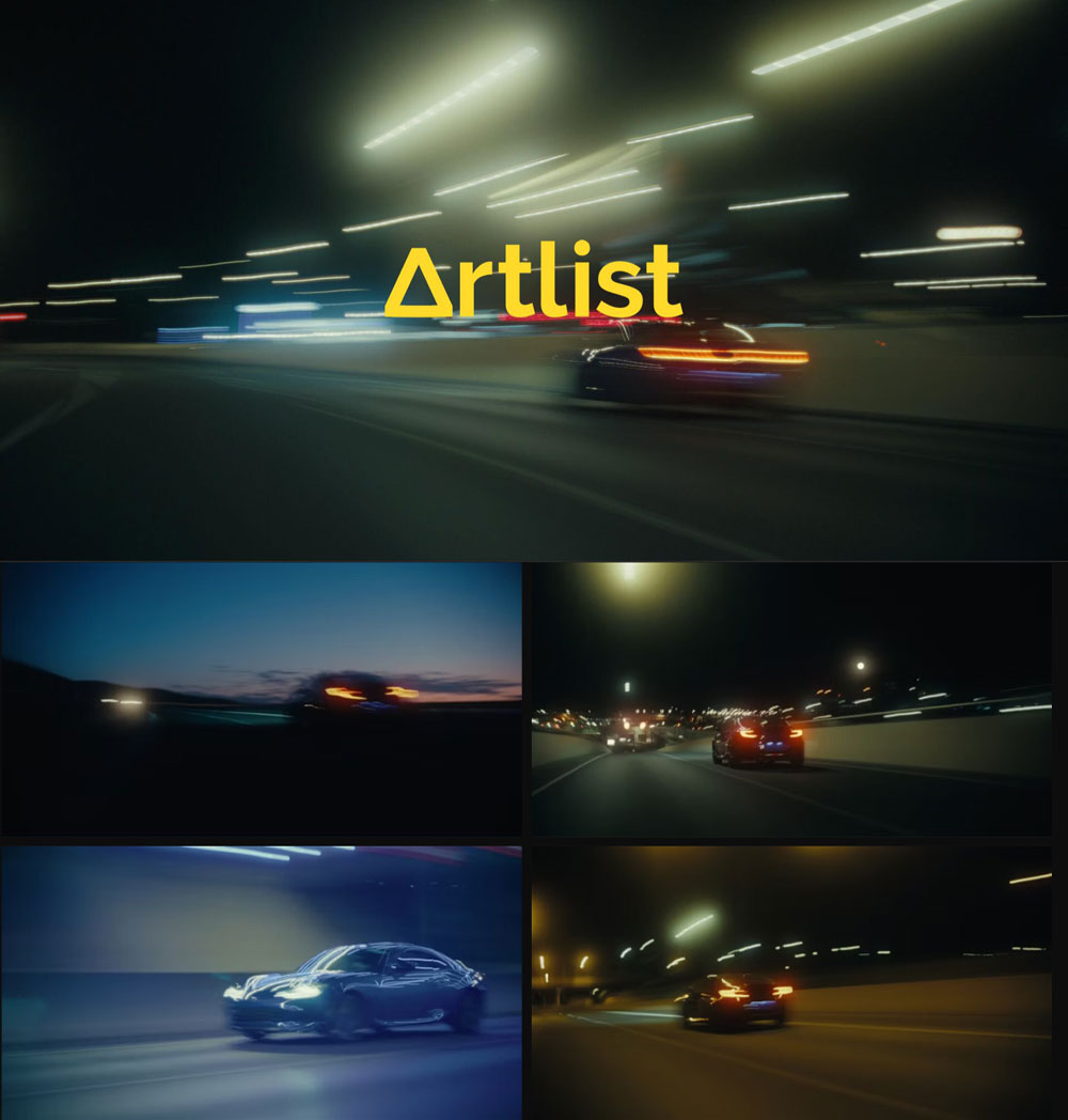 Artlist 69个复古美学慢快门霓虹灯光擦拭速度感汽车剪辑实拍镜头视频素材（13338）