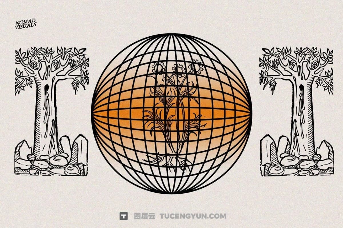 450个复古中式意境植物树枝树叶插花盆栽盆景AI矢量图形手绘插画设计套装 Herbarium Medieval Botany Collection（13346）