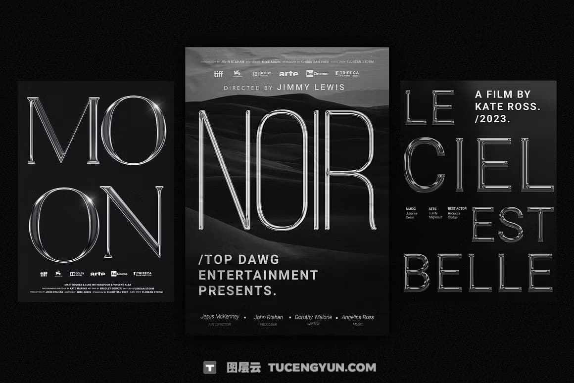 Pixflo 独特新潮酸性镀铬金属3D电影封面海报标题设计排版PSD模板 Pixflow – Chrome Movie Posters（13367）