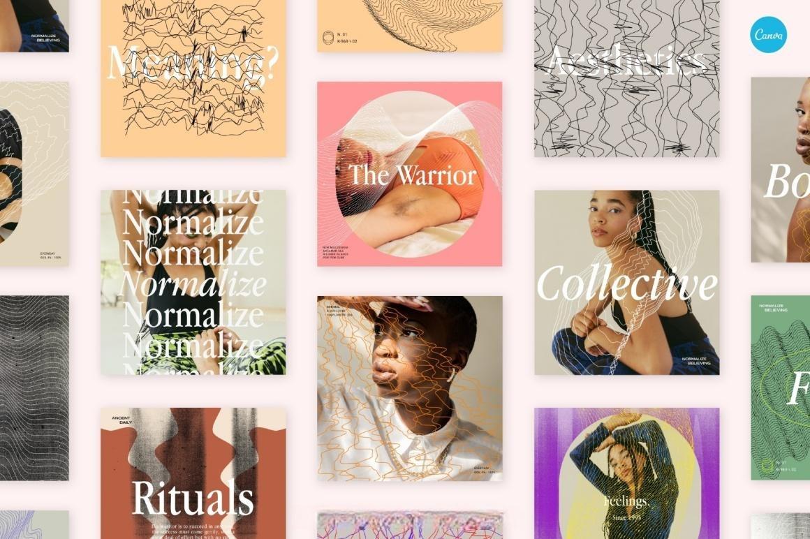 75款90年代风格INS多尺寸社交媒体图文海报排版布局PSD模板设计套装 Feel – Social Media Kit（13621）