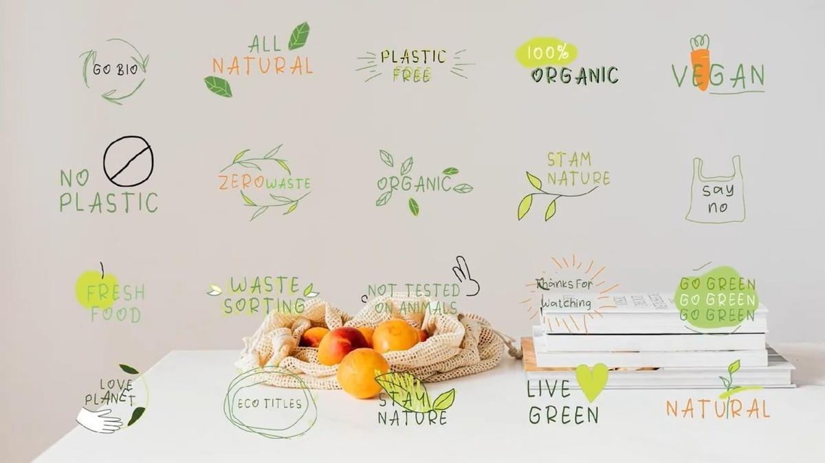 FCPX插件：创意清新氛围健康生态食品广告短片剪辑手绘文字标题动画（13243）