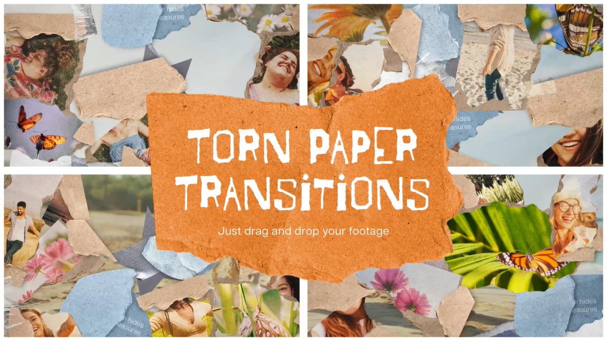 AE/PR模板：创意蒙太奇美学拼贴艺术剪贴簿垃圾摇滚无缝转场过渡（13160）