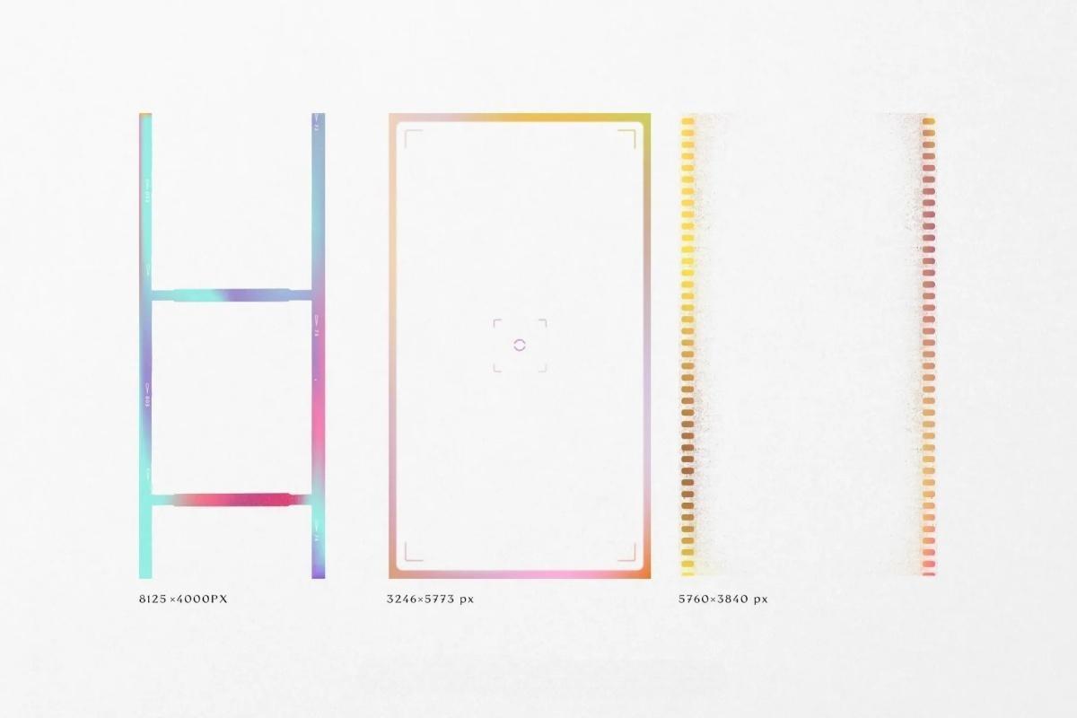 50多个复古网格渐变胶片胶卷边框拍立得相框PNG免扣叠加图片设计素材 Gradient High Quality Film Frames（13505）