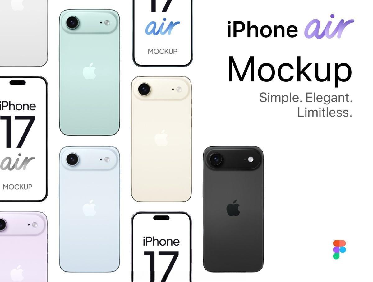 苹果iPhone 17 Air 手机UI平面界面设计展示Figma矢量样机 iPhone 17 Air Mockup | Vector Figma（13562）