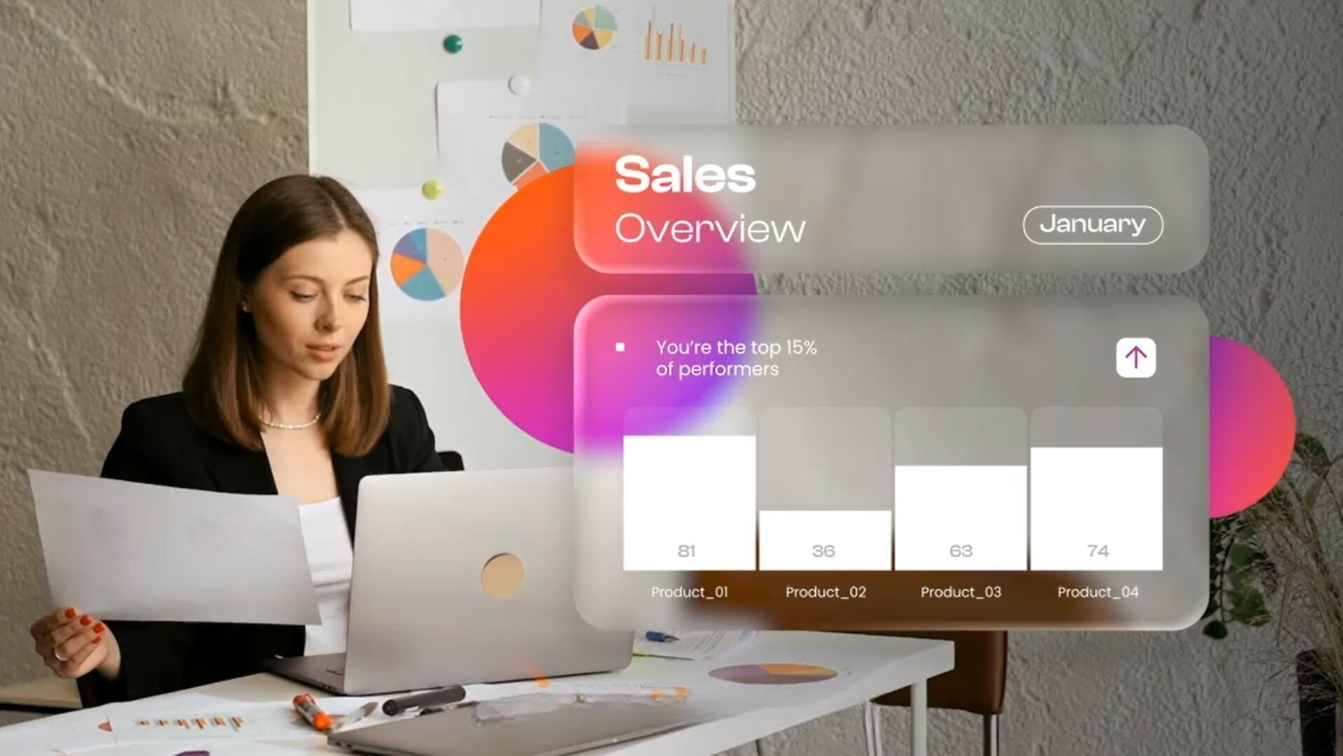 AE模板：创意苹果液态玻璃美学信息图表小部件文字标题动画（13596）