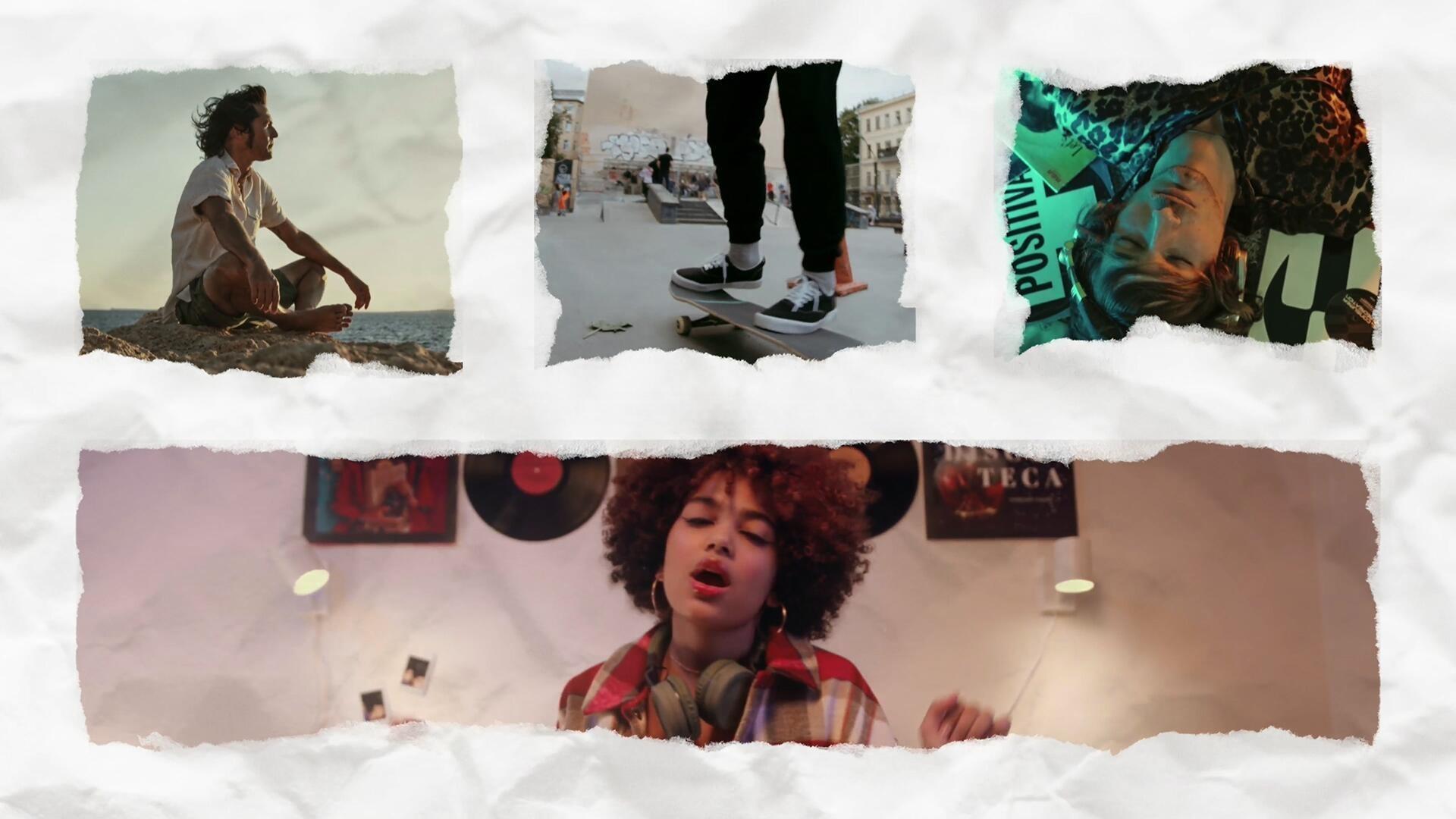 PR模板：创意纸质风格多画面网格分屏动态组合照片视频展示效果（13216）