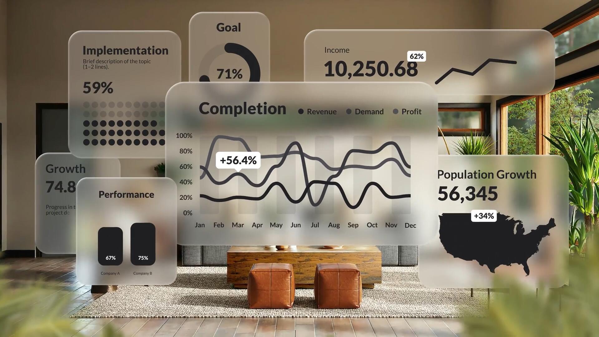 AE模板：极简主义毛玻璃风格信息图表动画模板（13628）