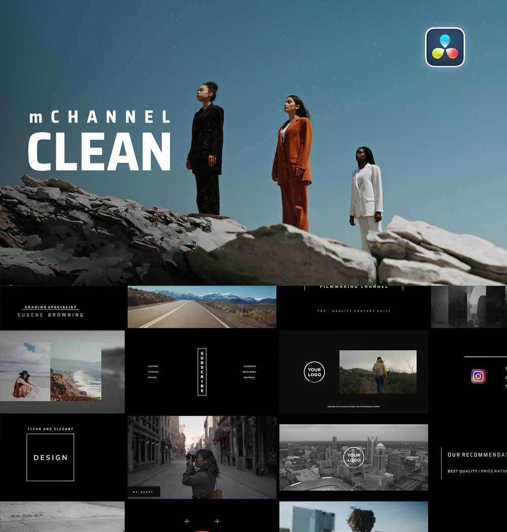 达芬奇预设:60种极简风格社交媒体简洁图形设计文字标题介绍包装动画 Motionvfx – mChannel Clean DVR(13396) 达芬奇预设:60种极简风格社交媒体简洁图形设计文字标题介绍包装动画 Motionvfx – mChannel Clean DVR(13396)