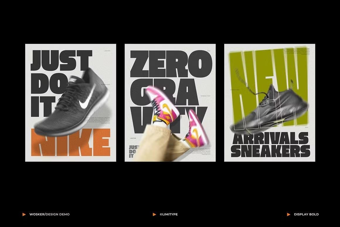 英文字体：大胆运动感时髦黑体粗体无衬线装饰海报封面设计字体 Wosker – Bold Font（13590）