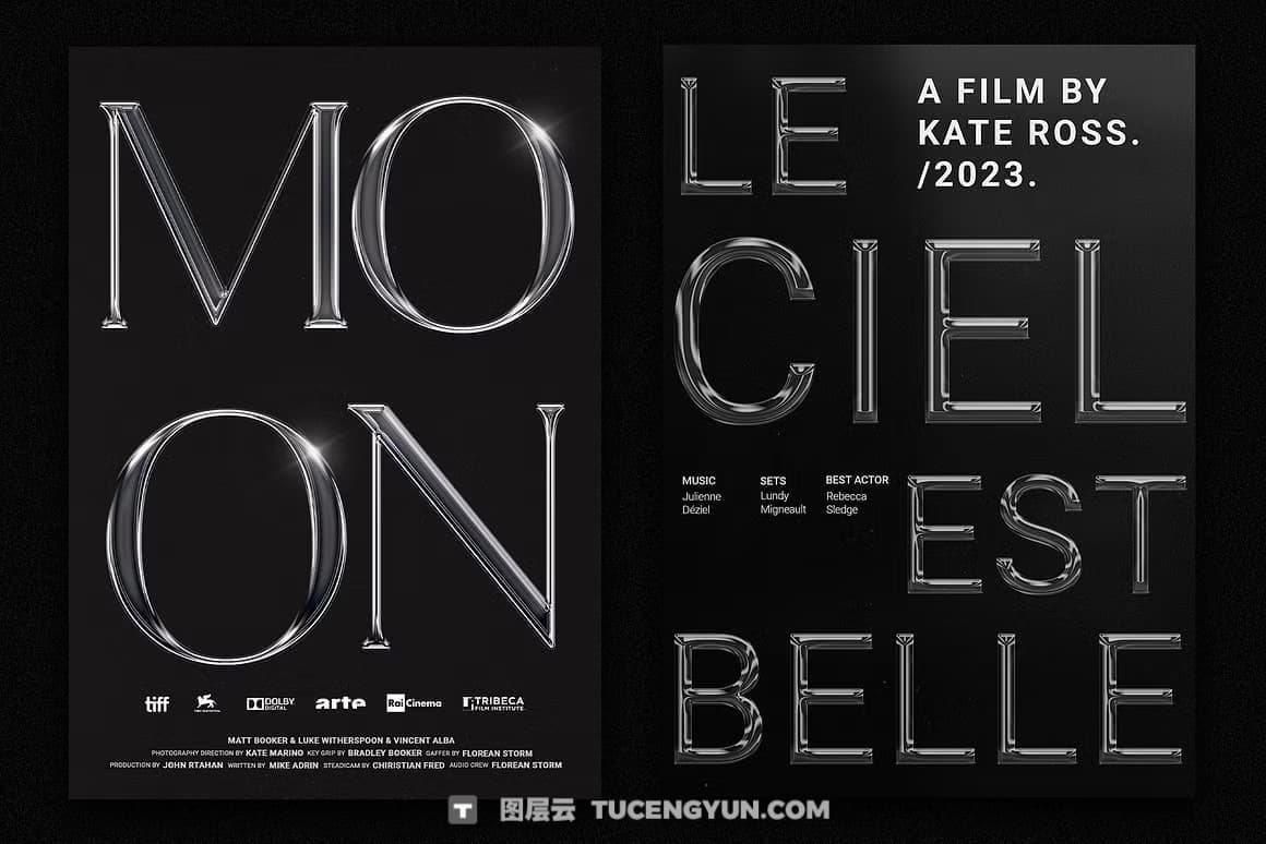 Pixflo 独特新潮酸性镀铬金属3D电影封面海报标题设计排版PSD模板 Pixflow – Chrome Movie Posters（13367）