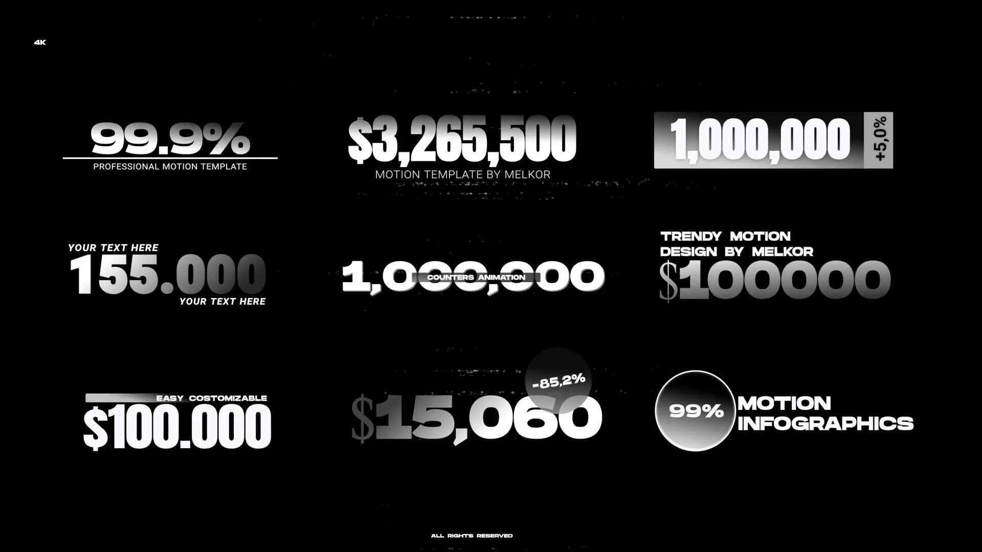 AE模板：极简主义黑白渐变风格计数器文字标题动画（13487）