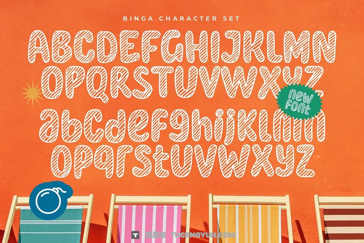 英文字体：复古大胆圆润俏皮趣味手写线条填充品牌海报封面设计字体 Binga Doodle Font（13358）