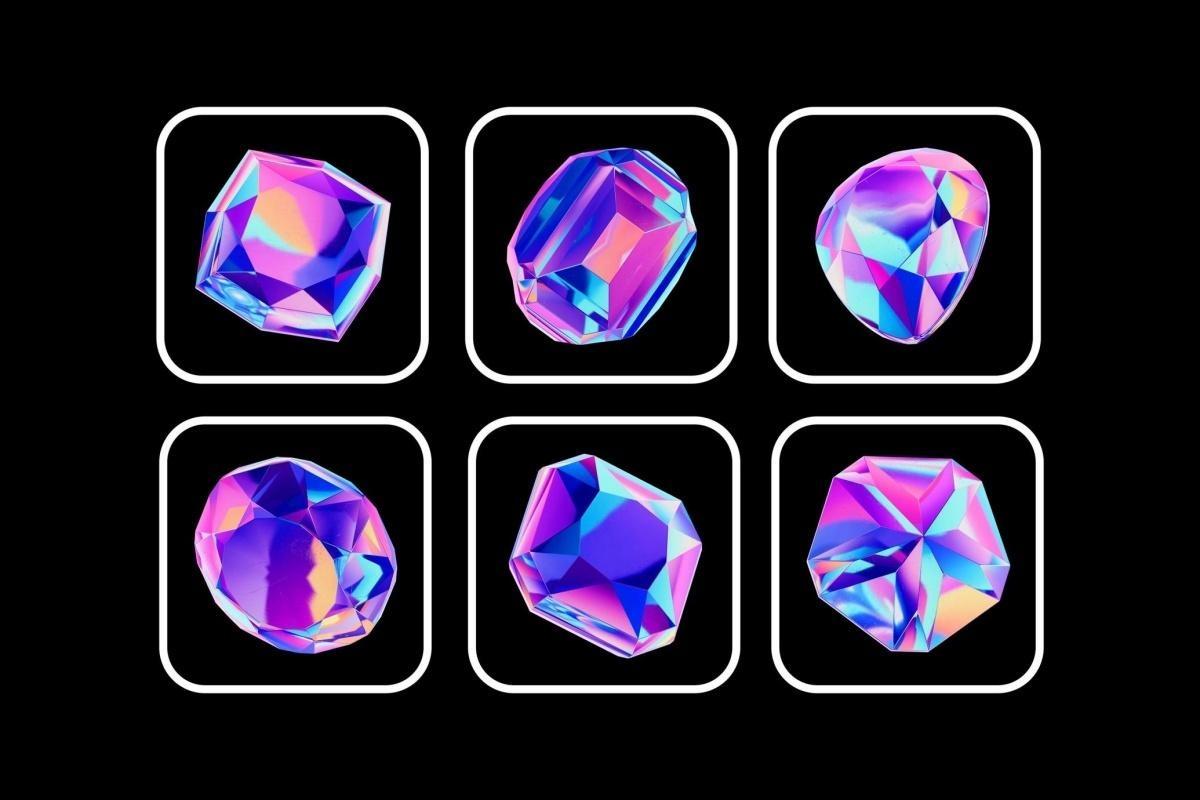 30款3D全息镀铬宝石水晶PNG免扣插画图片设计元素 Crystals Collection – 3D Objects Set（13231）