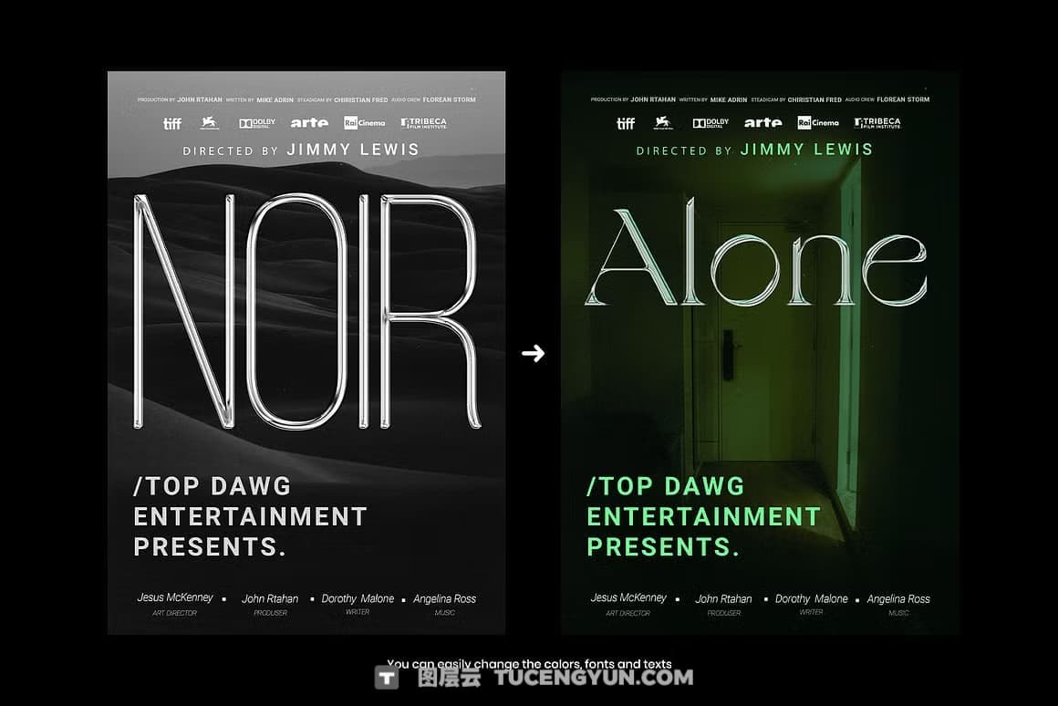 Pixflo 独特新潮酸性镀铬金属3D电影封面海报标题设计排版PSD模板 Pixflow – Chrome Movie Posters（13367）