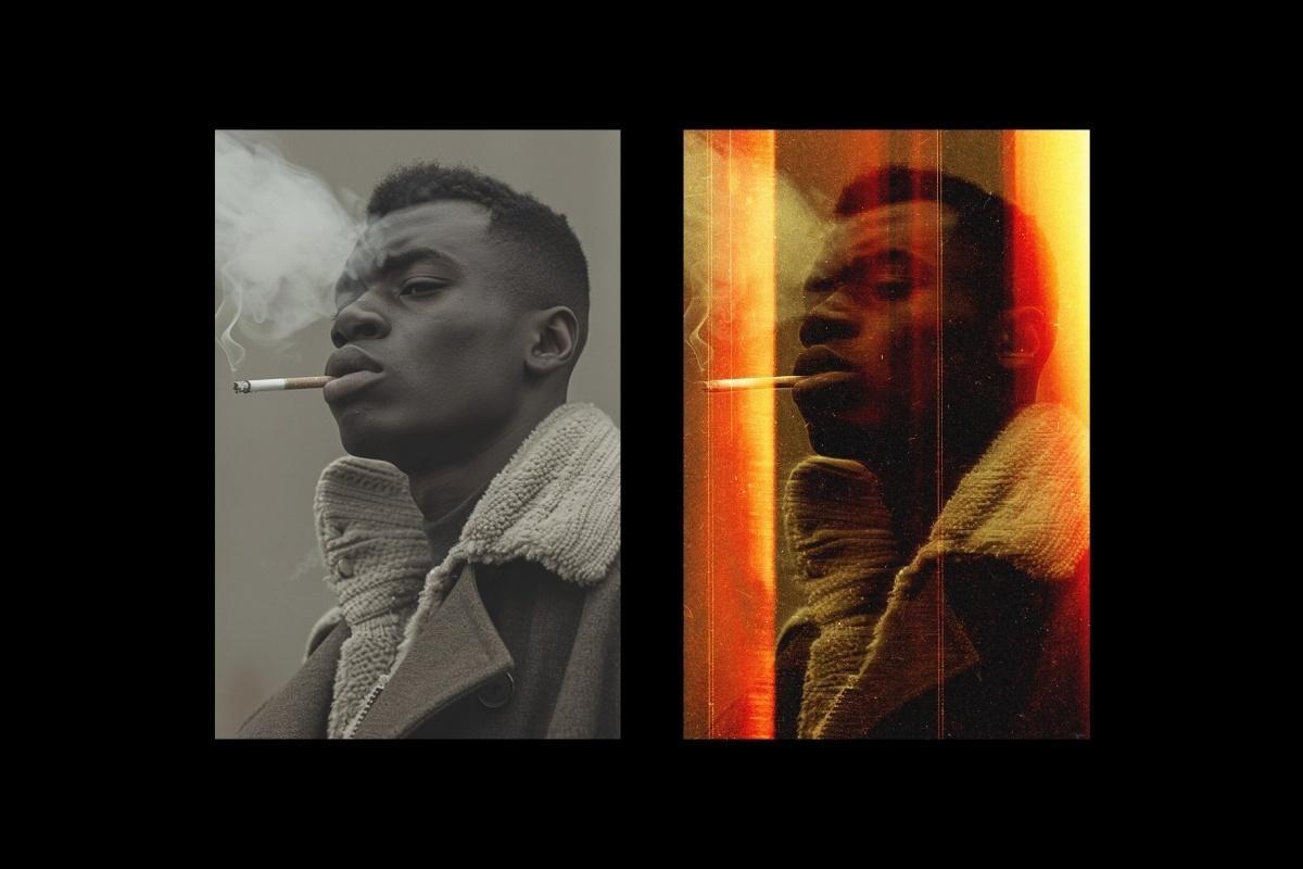 老式胶片相机发光条纹烧伤漏光效果叠加层PSD特效样机 Analogue Light Leak Photo Effect（13634）