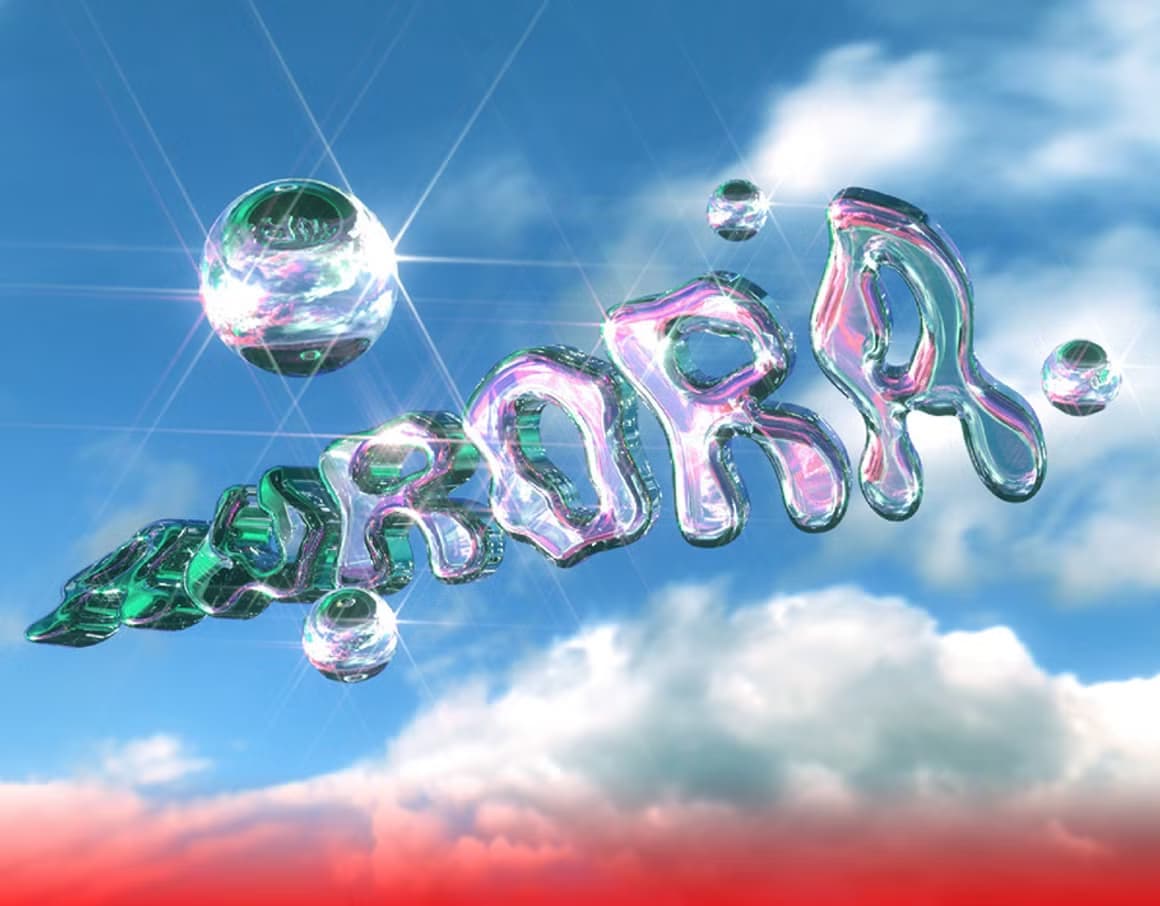 英文字体：复古Y2K千禧年美学酸性气泡极光流体文字专辑封面海报设计字体包 Font Aurora Lights（13131）