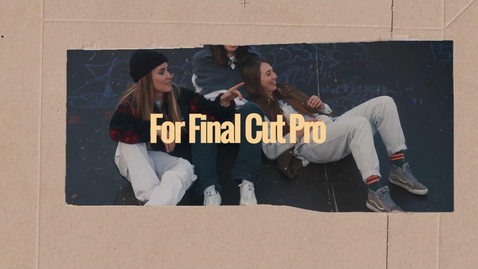 FCPX插件：复古混合媒体风格纸张撕裂老化胶带拼贴定格动画转场效果（13502）