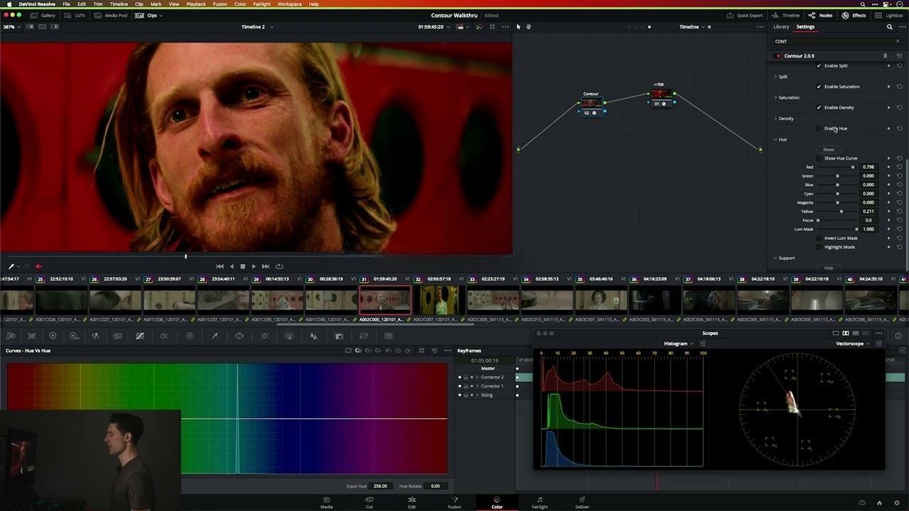 达芬奇插件：热门大师级电影美学曲线、分色、饱和度、色调、密度调整视频调色插件 Procolorist Contour v2.1.6 for DaVinci Reslove WIN/MAC（13425）