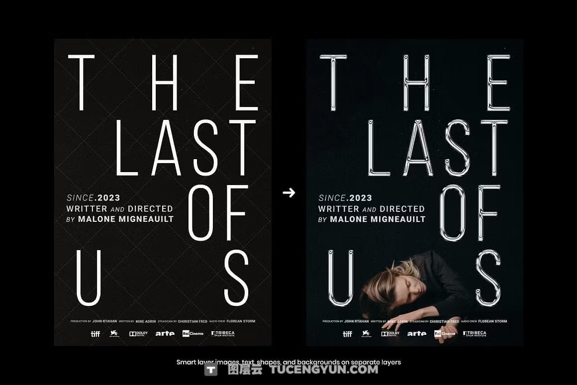 Pixflo 独特新潮酸性镀铬金属3D电影封面海报标题设计排版PSD模板 Pixflow – Chrome Movie Posters（13367）