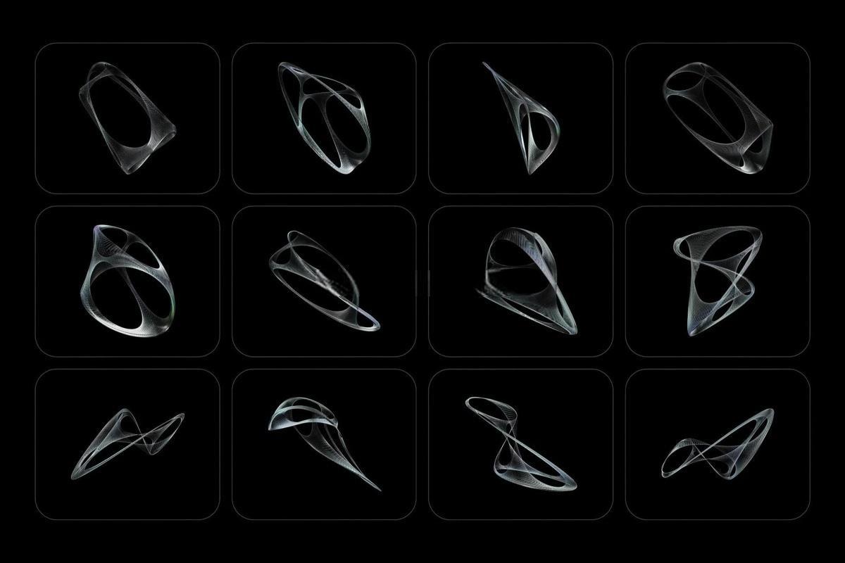 73个混沌抽象未来科幻光泽网状金属镀铬效果3D艺术线框PNG免抠素材 3D Chrome Wireframes（13039）