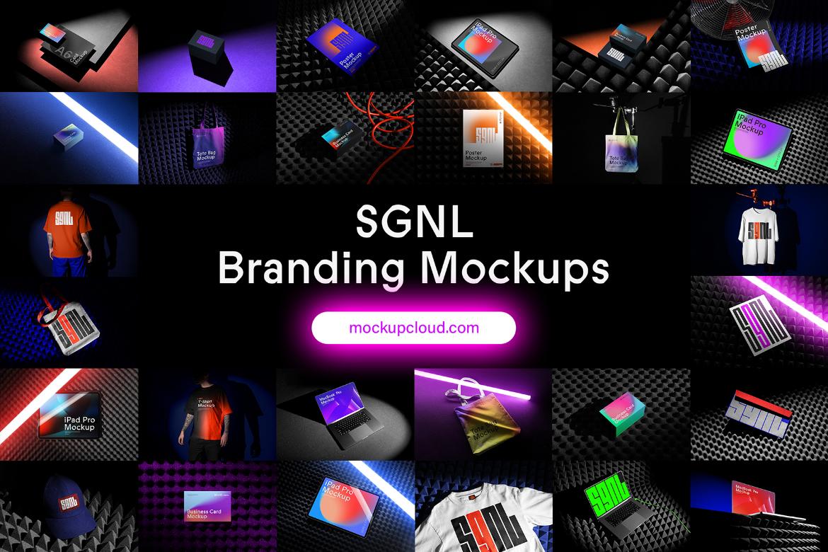 31个暗色质感企业VI文创品牌T恤手机电脑手提袋帆布袋名片海报设计展示PSD套装 SGNL Branding Mockups（13362）