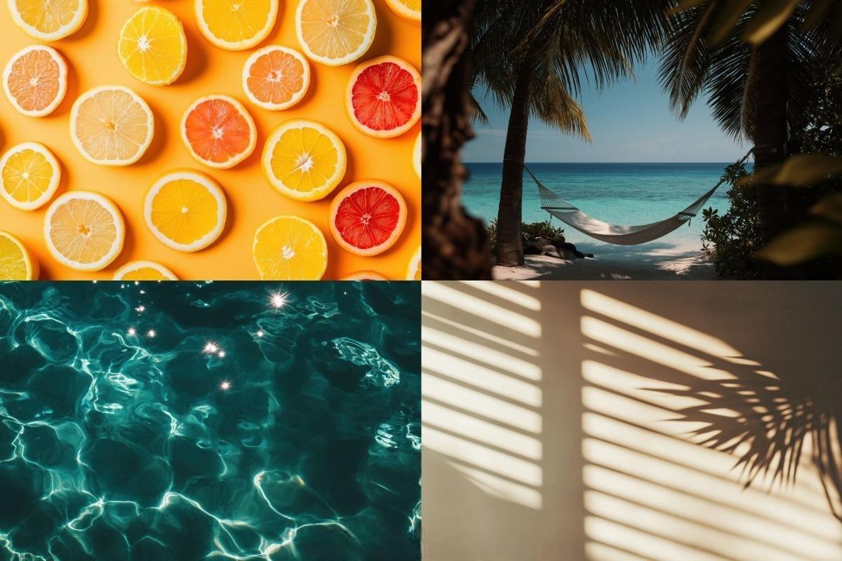 100个经典热带夏季黄昏文艺海滩热带植物水果海面JPG+MP4背景素材 Tropical Vibes（13228）