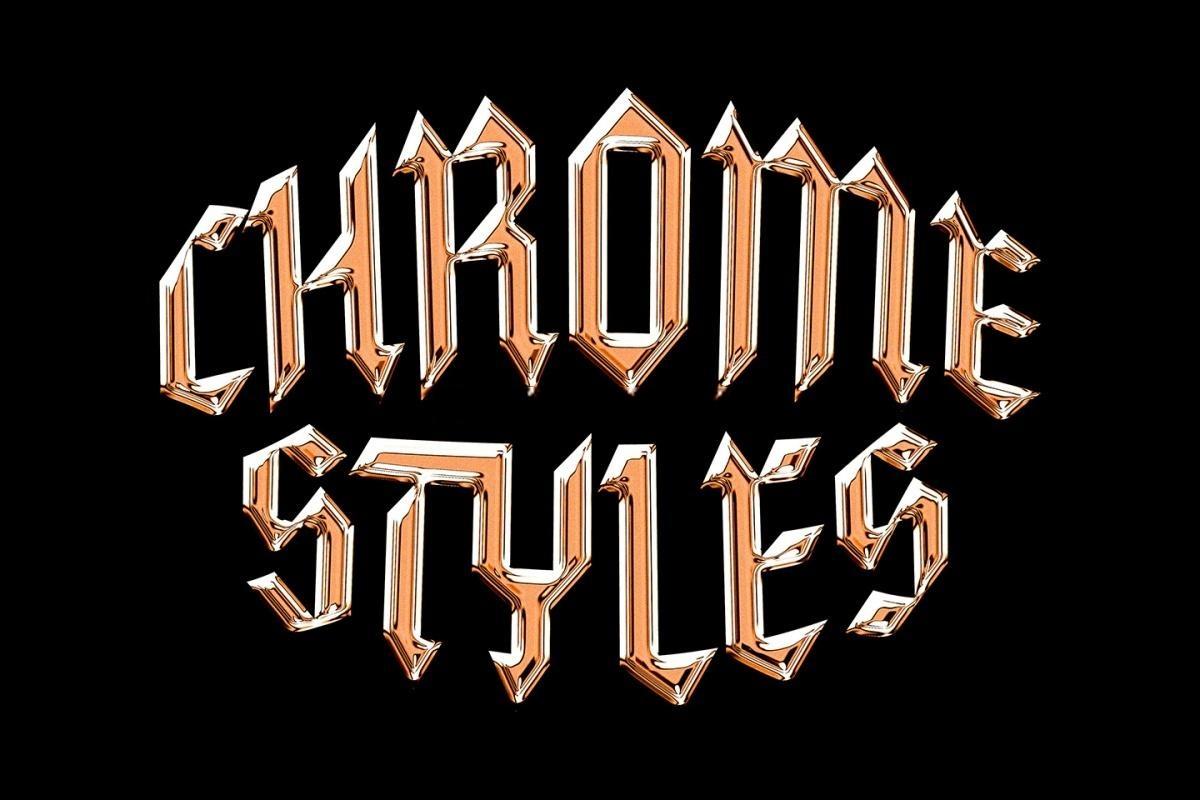 12个复古千禧Y2K风格酸性金属镀铬3D玻璃LOGO文本标题特效PSD样机设计套装 Galactic Chrome Text Styles（13264）