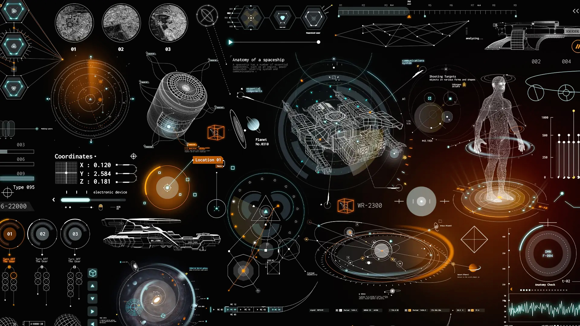 820款全息未来科幻美学沉浸式宇宙飞船HUD界面元素科技视频叠加4K背景动画AE/PR模板 Pixflow – Sci-fi Spaceship HUD Interface（13310）